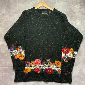 Vintage Carole Little Embroidered Flower Knit  Wool and Acrylic Sweater